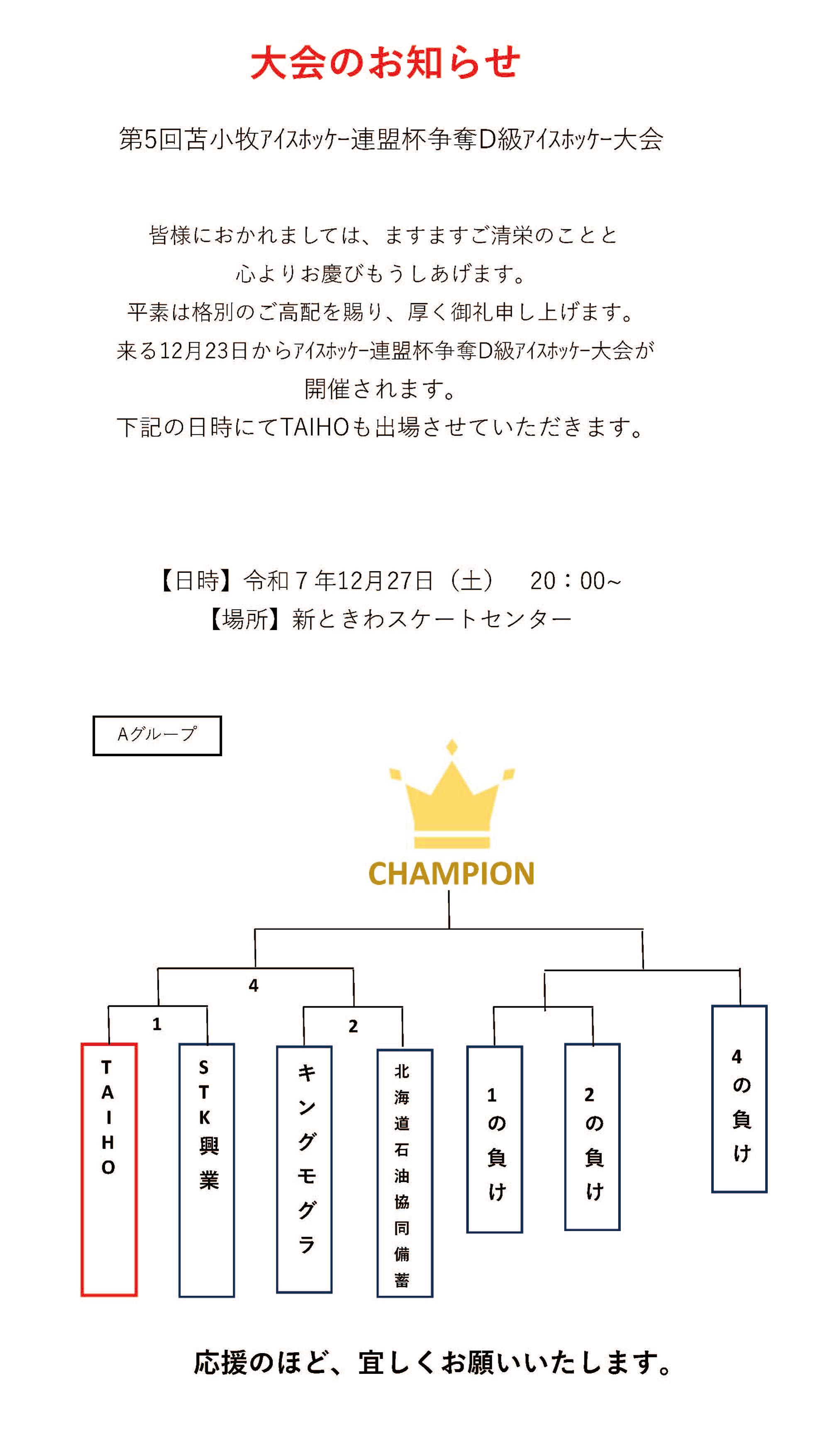 第5回苫小牧アイスホッケー連盟杯争奪D級アイスホッケー大会